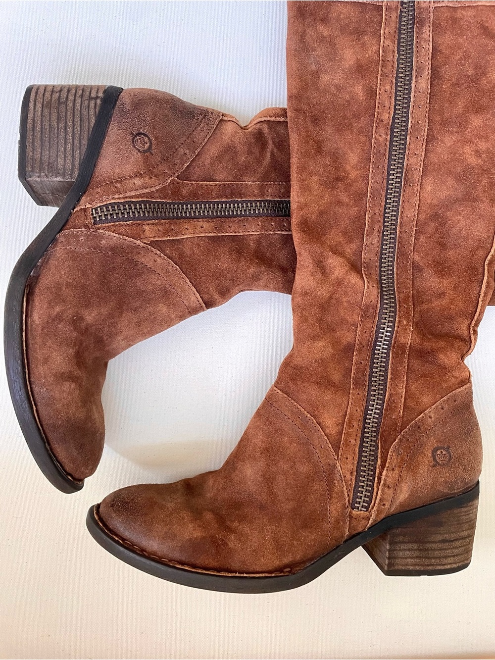 Børn Rust Tobacco Brown Genuine Suede Leather Knee High Distressed Riding Boot